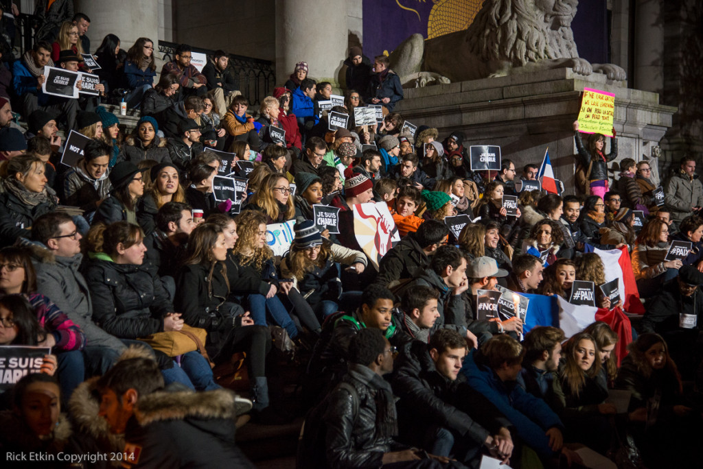 "Je Suis Charlie' Silent Vigil on the steps of the Vancouver Art Gallery Jan 7 2014